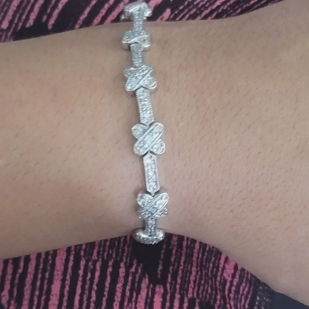 QVC Diamonique Sterling Silver CZ Pave Tennis Bracelet 7.25